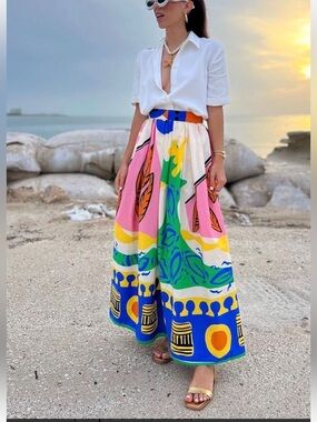 Sunday Up Aviva colorblocked abstract print maxi skirt NWOT Size XL